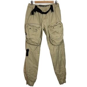 Smugglers Moon Tactical Cargo Pants Khaki Techwear Zip Pocket Belted Size Small